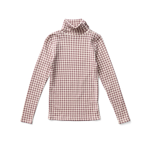 SNAP TURTLENECK- GINGHAM PRINT, CHERRY