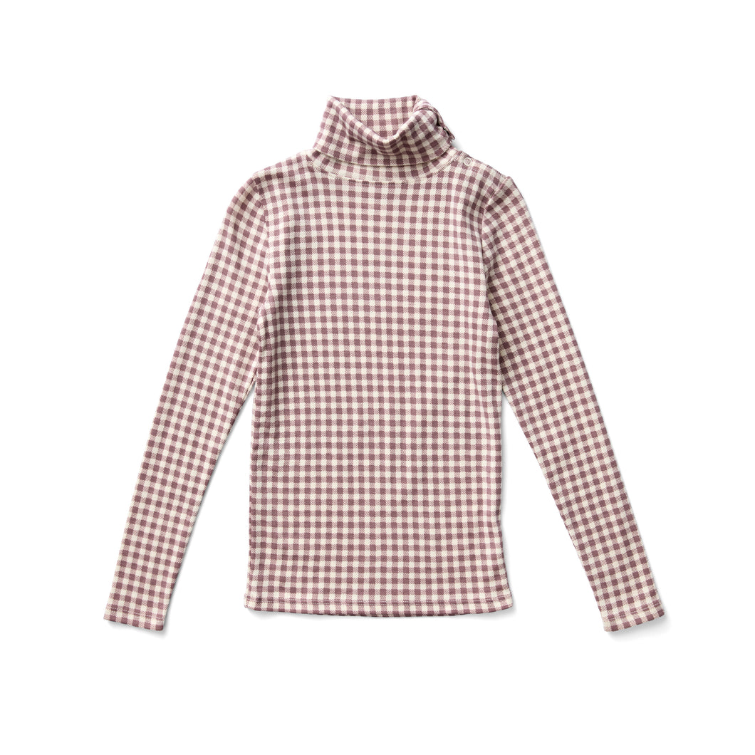 SNAP TURTLENECK- GINGHAM PRINT, CHERRY