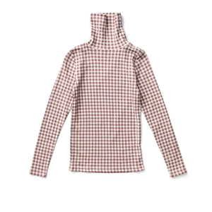 SNAP TURTLENECK- GINGHAM PRINT, CHERRY