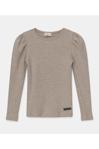 [30%OFF] puff-sleeved rib sweater-beige