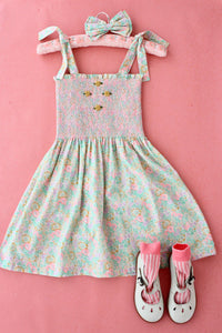 Long skirt dress with hair clip- Garden pastel print - Stellina
