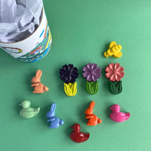Load image into Gallery viewer, SPRING FLOWERS AND ANIMALS HANDMADE WAX CRAYONS GIFT TUB - Stellina